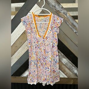 Cynthia Rowley Orange and Purple Flutter Sleeve Tunic